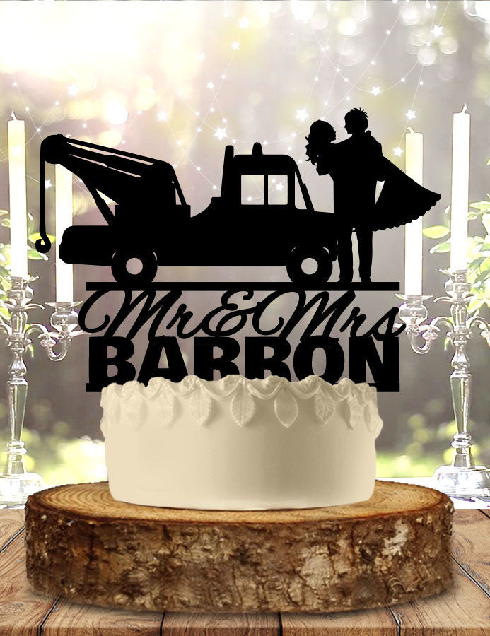 Tow Truck Personalized Wedding Cake Topper