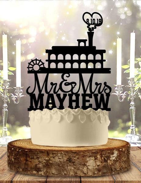 Riverboat Personalized Wedding Cake Topper