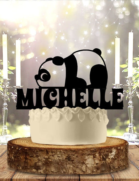 Panda Bear With Name Birthday Cake Topper