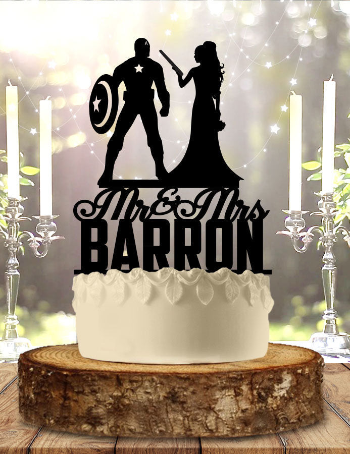 Captain America with Mage Personalized Wedding Cake Topper