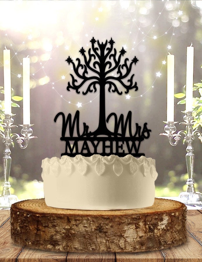 Tree of Gondor with Last Name Wedding Cake Topper