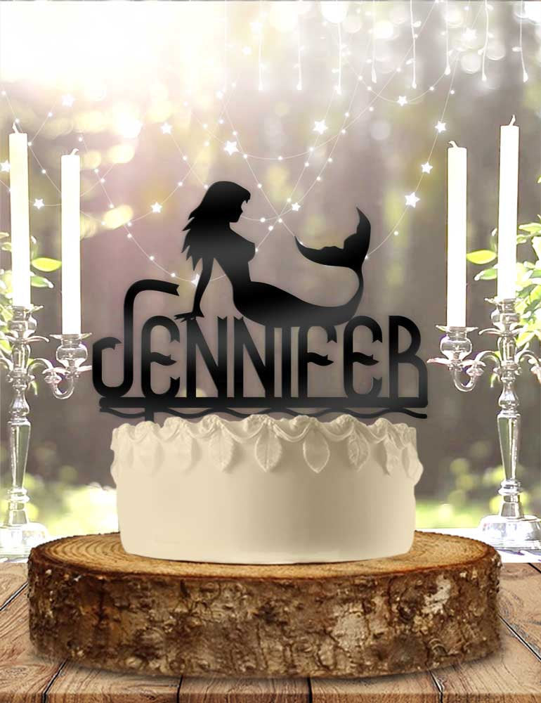 Mermaid on Name Personalized Birthday Cake Topper