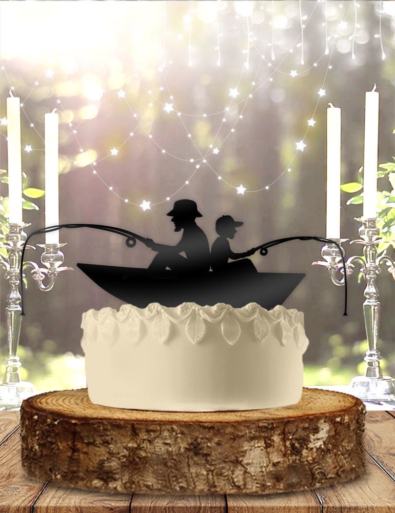 Father And Son Fishing Boat Cake Topper, Father And Son Cake Topper