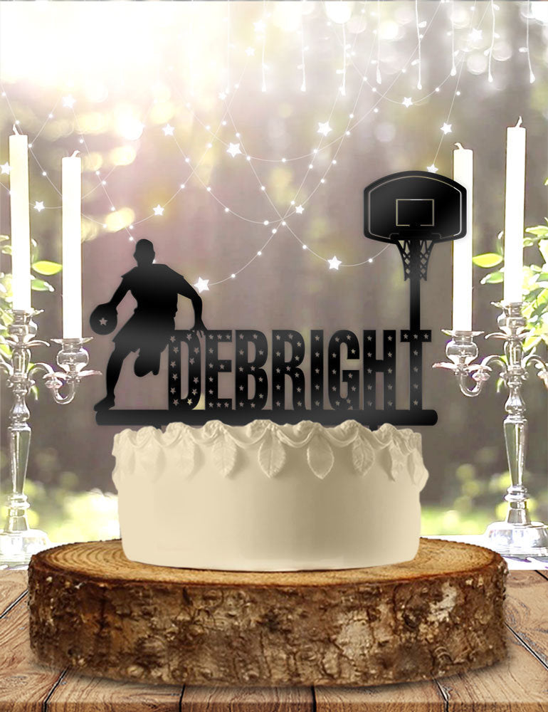 Basketball Dribble Hoop with Name Personalized Birthday Cake Topper