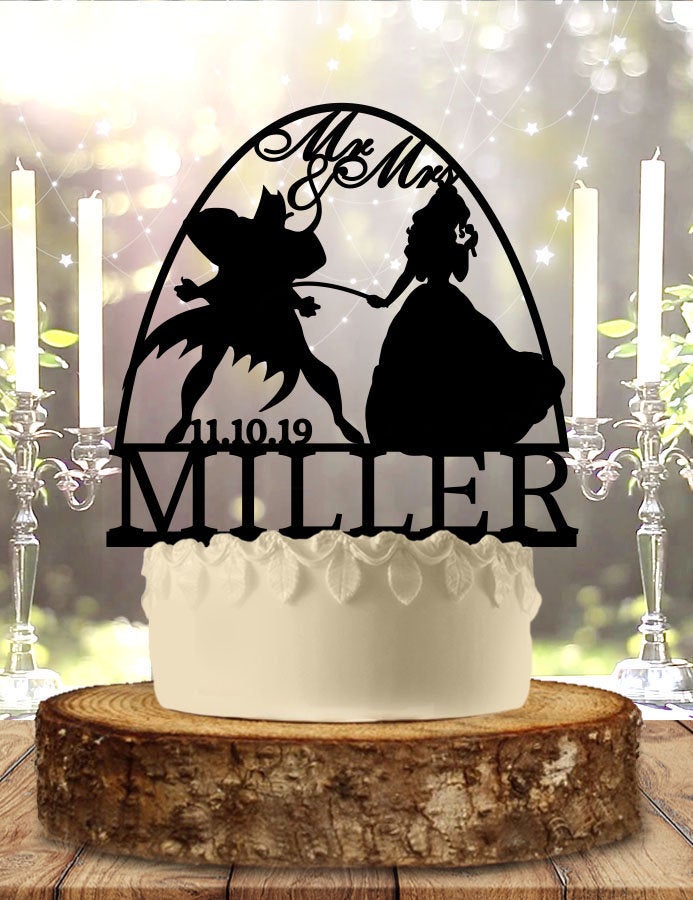 Batman and Belle Funny Personalized Wedding Cake Topper