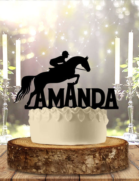 Girl Horse Jump with Name Personalized Birthday Cake Topper