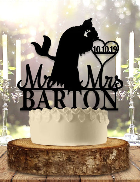 Batman and Ariel Carry Personalized Wedding Cake Topper