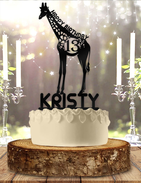 Giraffe with Name and Age Personalized Birthday Cake Topper
