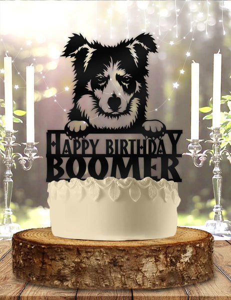 Border Collie Dog Pet Personalized Birthday Cake Topper