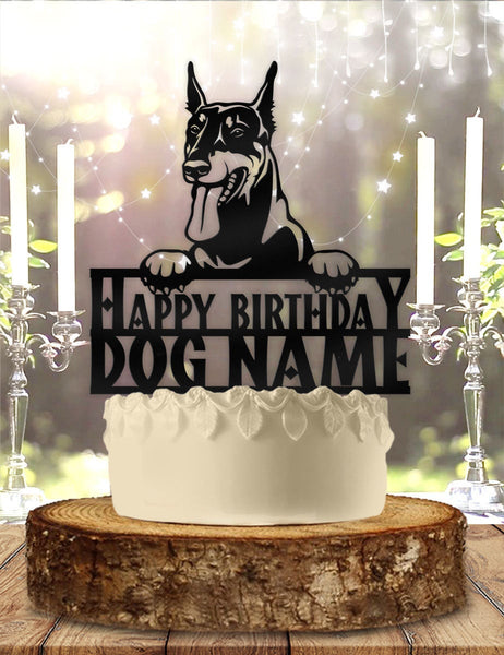 Doberman Dog Pet Personalized Birthday Cake Topper