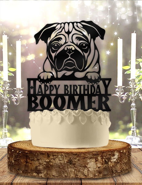 Pug Dog Pet Personalized Birthday Cake Topper