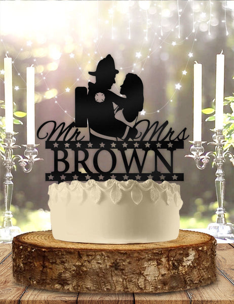 Fireman Groom Couple Personalized Wedding Cake Topper