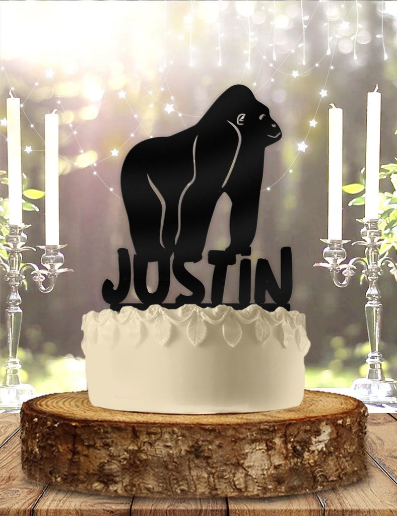 Cute Gorilla with Name Personalized Birthday Cake Topper