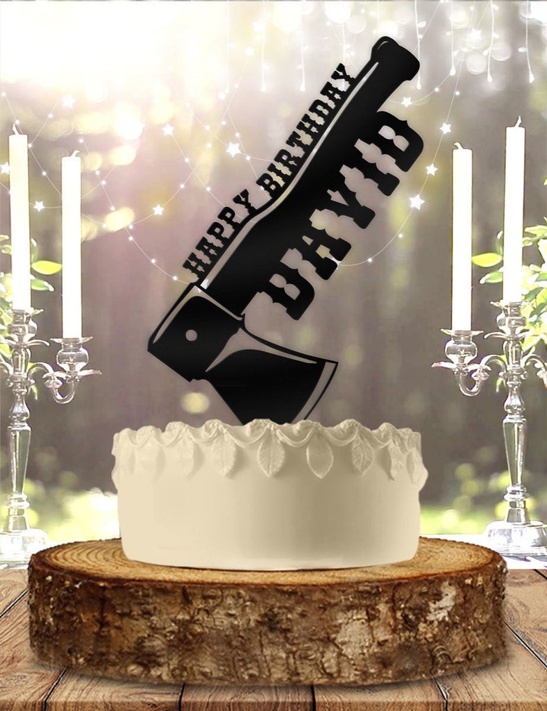 Lumberjack Woodworker Hatchet Axe with Name Personalized Birthday Cake Topper