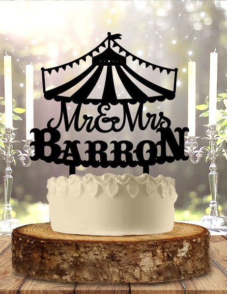 Circus Big Top Personalized Wedding Cake Topper