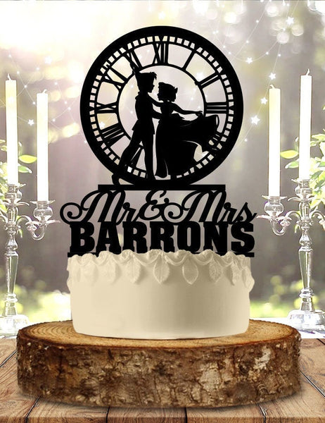 Peter Pan and Wendy Big Ben Clock Mr Mrs Name Personalized Custom Acrylic Wedding Anniversary Cake Topper