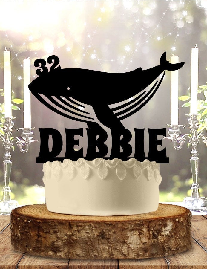 Whale with Name Age Personalized Birthday Cake Topper