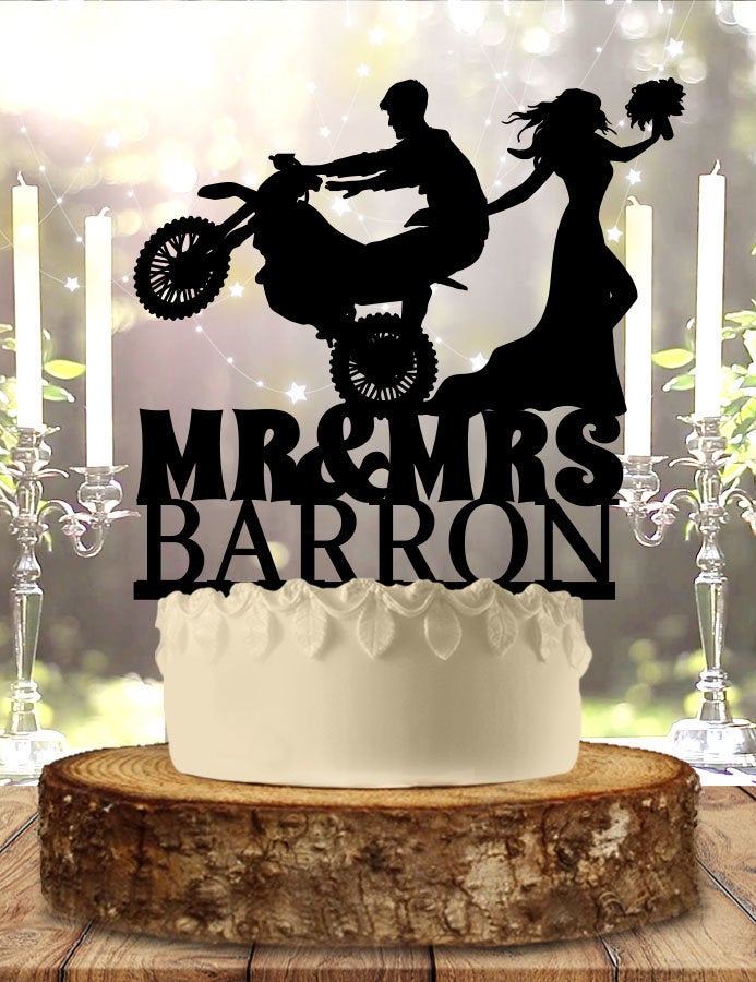 Funny Dirt Bike Personalized Wedding Cake Topper