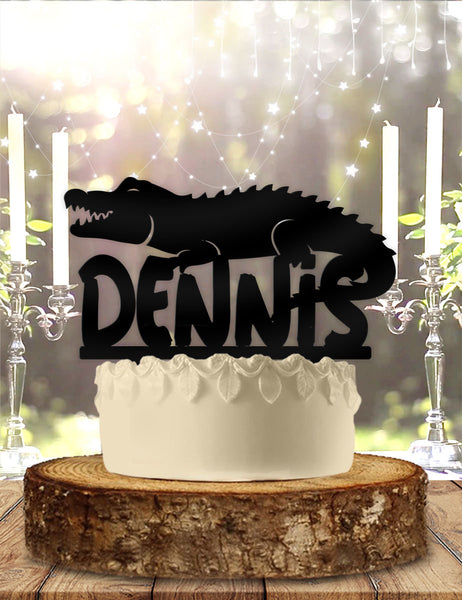 Cute Alligator with Name Personalized Birthday Cake Topper