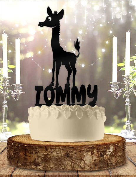 Cute Giraffe with Name Personalized Birthday Cake Topper