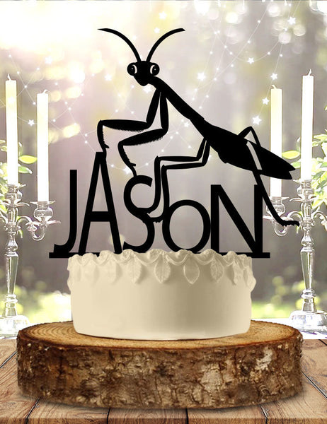 Praying Mantis With Name Birthday Cake Topper