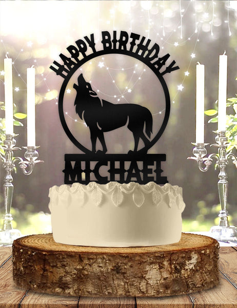 Wolf Howling Personalized Custom with Name Acrylic Special Event Birthday Cake Topper