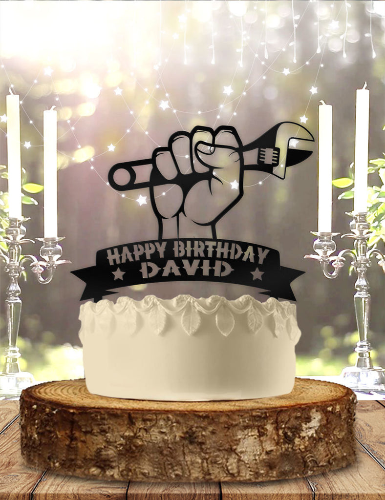 Wrench Mechanic Tool with Name Personalized Birthday Cake Topper