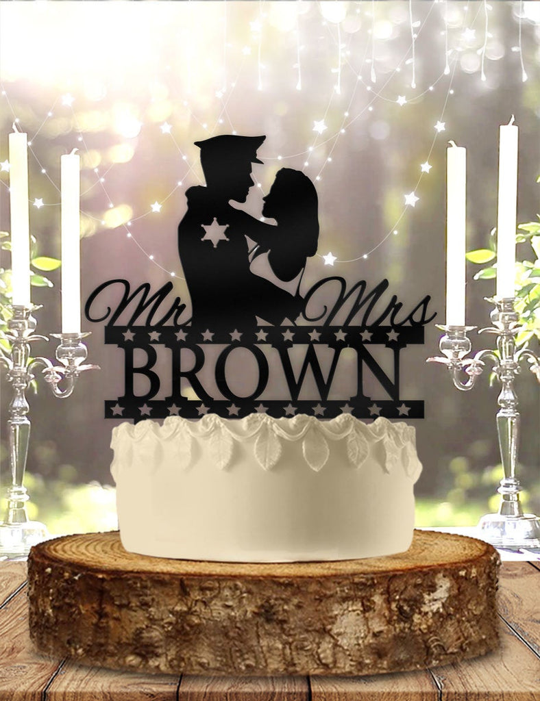 Sheriff Groom Couple Personalized Wedding Cake Topper