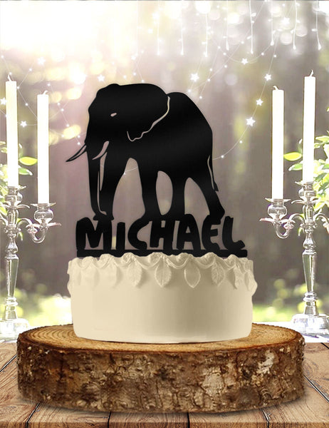 Cute Elephant with Name Personalized Birthday Cake Topper