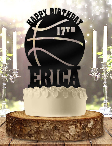 Basketball with Name and Age Personalized Birthday Cake Topper