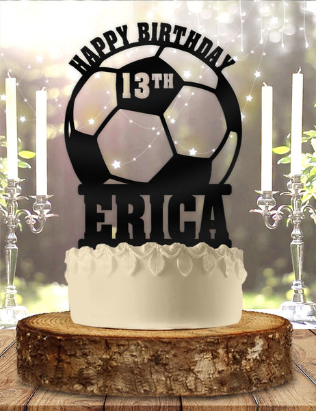 Soccer Ball with Name and Age Special Event Personalized Custom Birthday Cake Topper