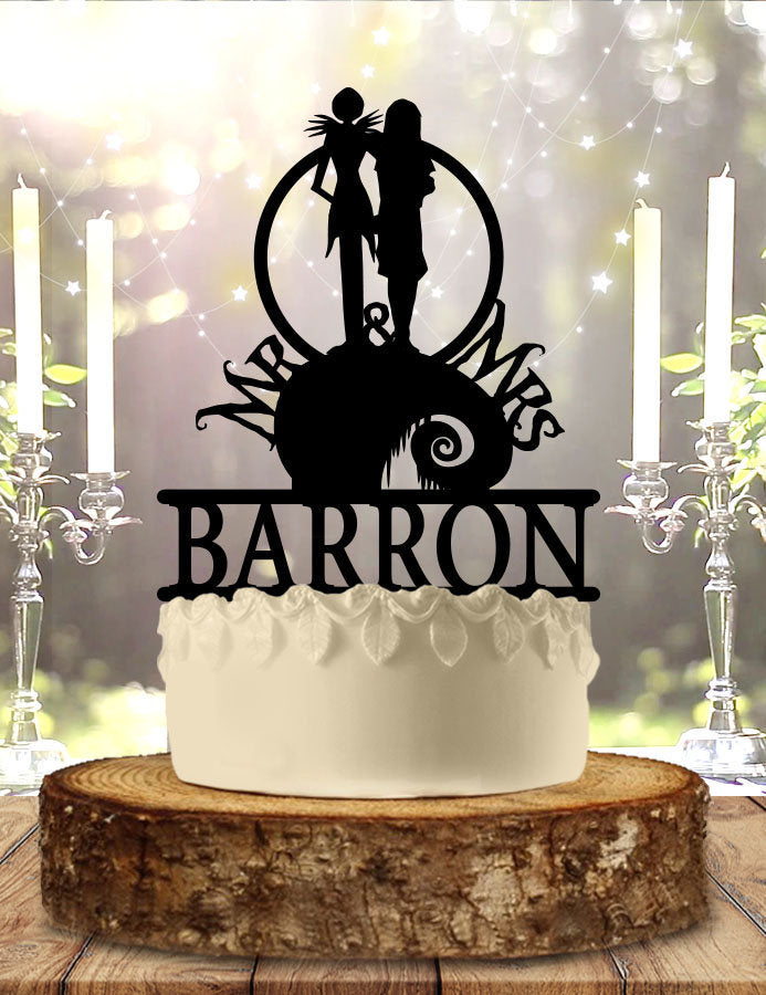 Jack and Sally Nightmare Before Christmas Halloween Personalized Wedding Cake Topper