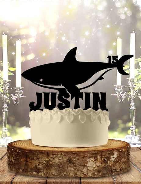 Shark with Name Personalized Birthday Cake Topper