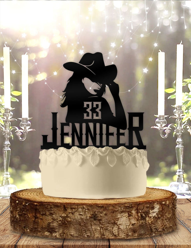 Cowgirl Wild West Name and Age Personalized Acrylic Birthday Cake Topper