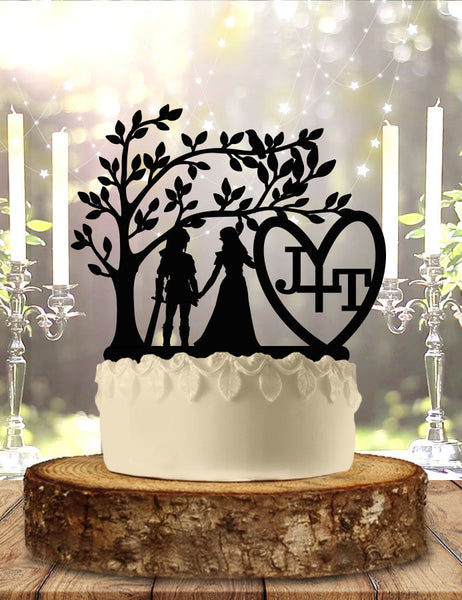 Link and Zelda Gamer Elf and Princess Personalized Wedding Anniversary Cake Topper