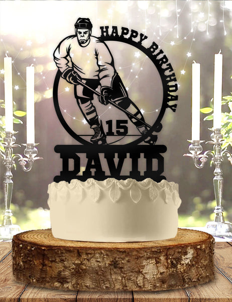 Hockey Party Personalized Name and Age Birthday Cake Topper