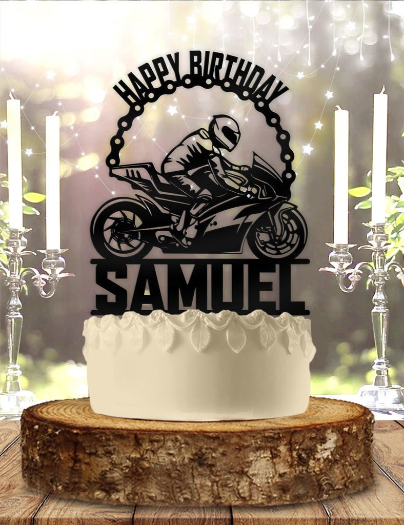 Male Man Sports Biker Motorcycle Chain Personalized Birthday Cake Topper