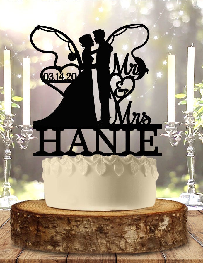 Fishing Bride and Groom Hunting Wedding Cake Topper