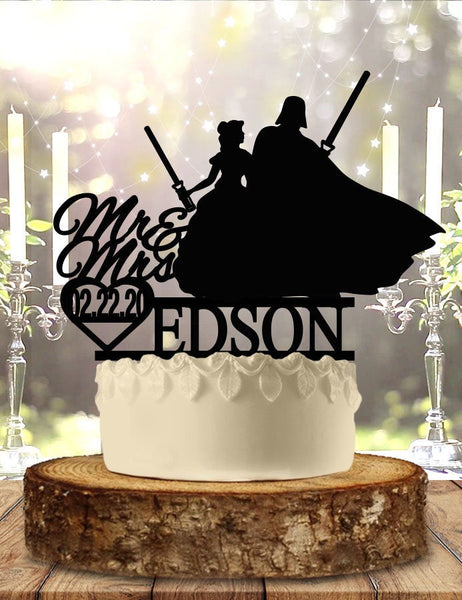 Belle and Darth Vader Anniversary Personalized Wedding Cake Topper