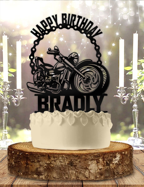 Harley Biker Motorcycle Chain Personalized Birthday Cake Topper