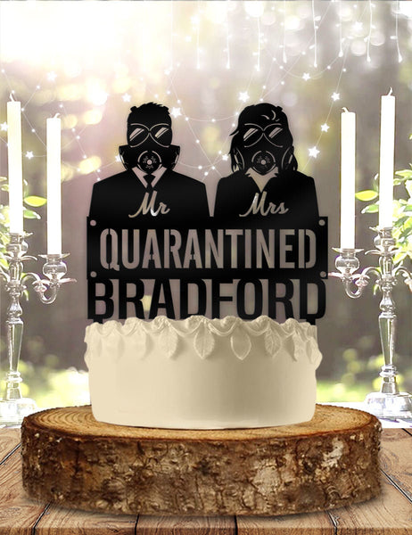 Mr and Mrs Quarantined Couple Wedding Anniversary Personalized Cake Topper